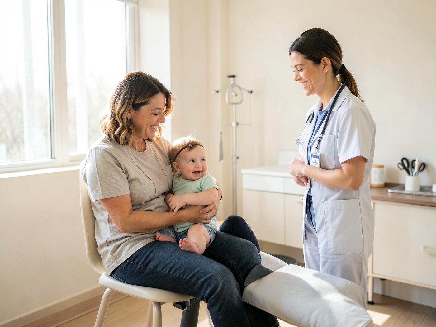 A clinician with a parent and baby during a well-child visit
