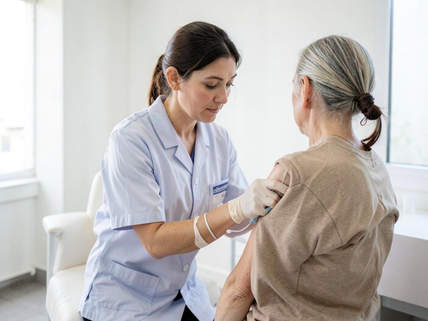 A nurse administering a vaccination to a patient